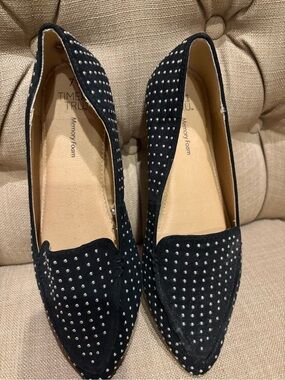 Studded Black vegan suede memory foam insole Slip-On Flats